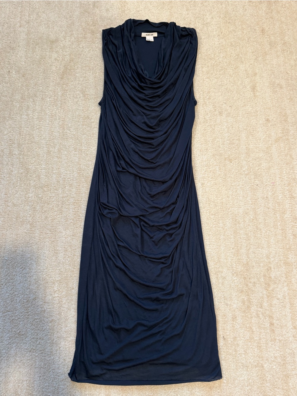 Helmut Lang Navy Draped Midi Dress